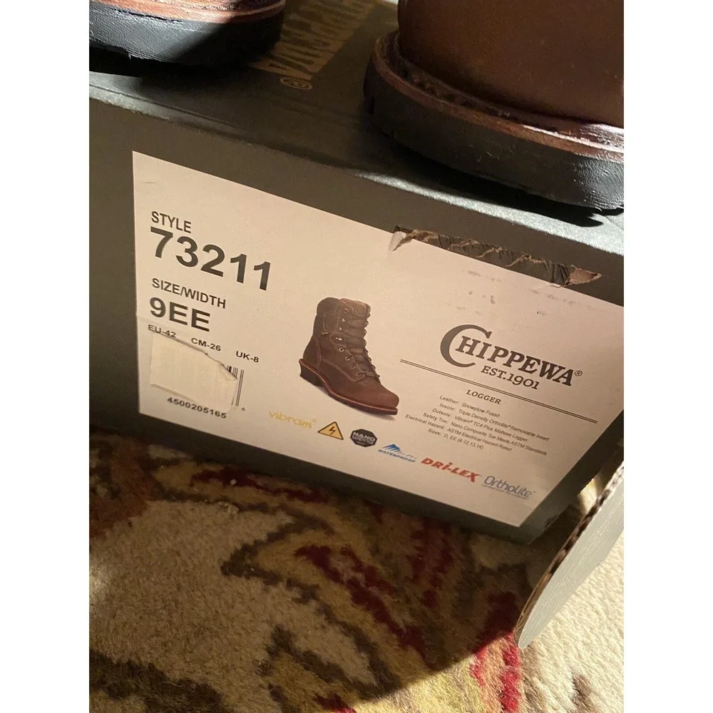 Men's Chippewa 73211 Logger Boots Size 9‎ EE Insulated Waterproof Brown New